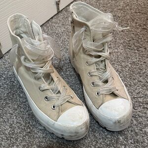 Beige High Top Platform Sneakers